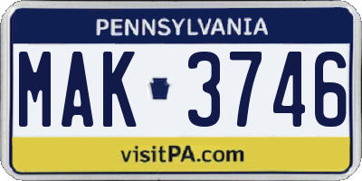 PA license plate MAK3746