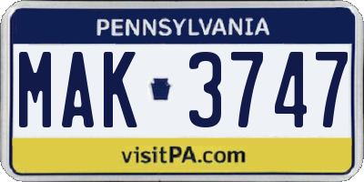 PA license plate MAK3747