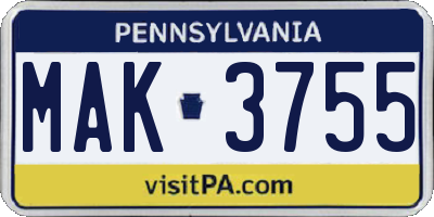 PA license plate MAK3755