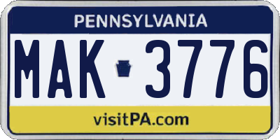 PA license plate MAK3776