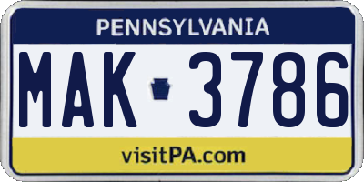 PA license plate MAK3786