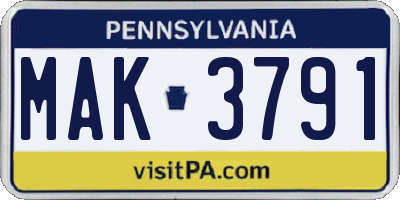 PA license plate MAK3791