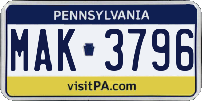PA license plate MAK3796