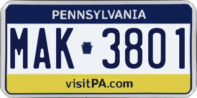 PA license plate MAK3801