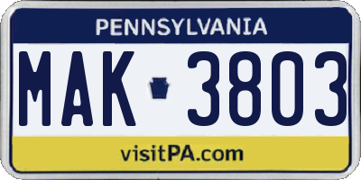 PA license plate MAK3803