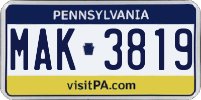 PA license plate MAK3819