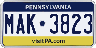 PA license plate MAK3823