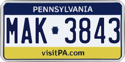 PA license plate MAK3843