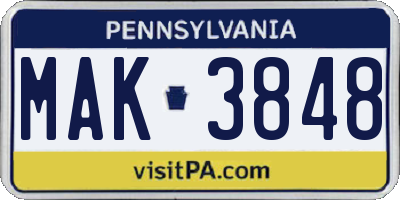 PA license plate MAK3848