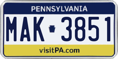 PA license plate MAK3851