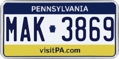 PA license plate MAK3869