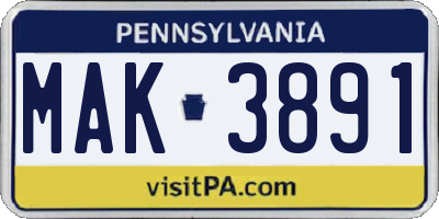 PA license plate MAK3891