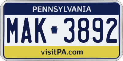 PA license plate MAK3892