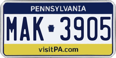 PA license plate MAK3905