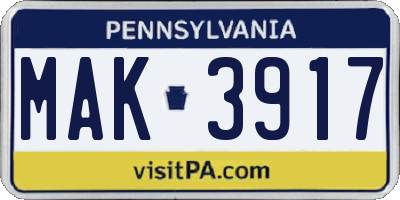 PA license plate MAK3917