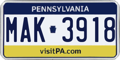 PA license plate MAK3918