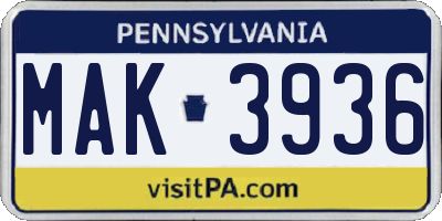 PA license plate MAK3936