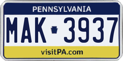 PA license plate MAK3937