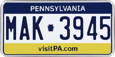 PA license plate MAK3945