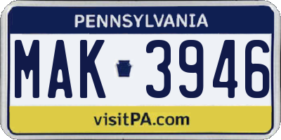 PA license plate MAK3946