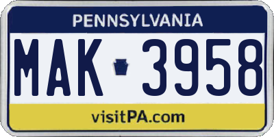 PA license plate MAK3958