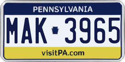 PA license plate MAK3965