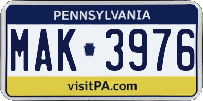 PA license plate MAK3976