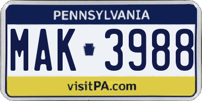 PA license plate MAK3988