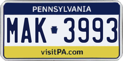 PA license plate MAK3993