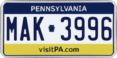 PA license plate MAK3996
