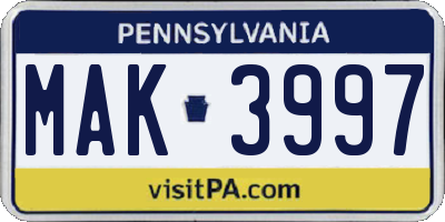 PA license plate MAK3997
