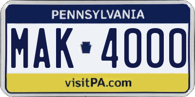PA license plate MAK4000