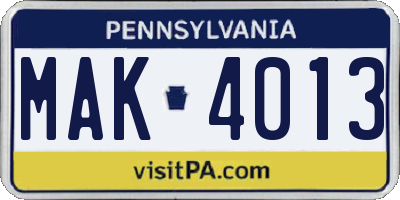 PA license plate MAK4013