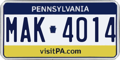 PA license plate MAK4014