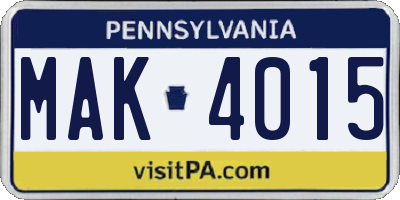PA license plate MAK4015