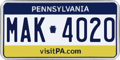 PA license plate MAK4020