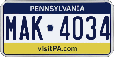 PA license plate MAK4034