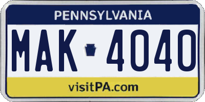 PA license plate MAK4040