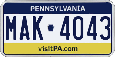 PA license plate MAK4043