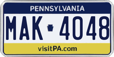 PA license plate MAK4048