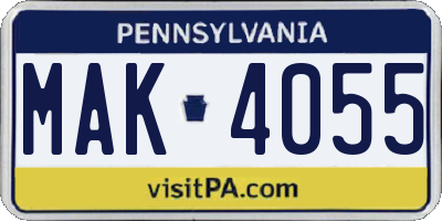 PA license plate MAK4055