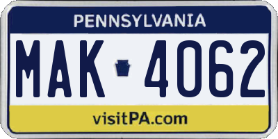PA license plate MAK4062