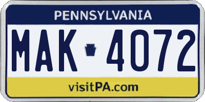 PA license plate MAK4072