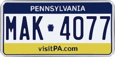 PA license plate MAK4077