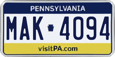 PA license plate MAK4094