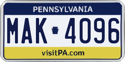 PA license plate MAK4096