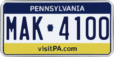 PA license plate MAK4100