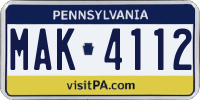 PA license plate MAK4112