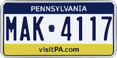 PA license plate MAK4117