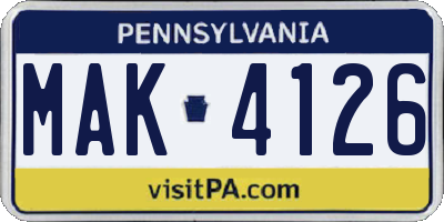 PA license plate MAK4126